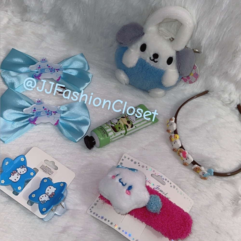 Cute Sanrio Plush Accessories Set with Blue and Pink Accents